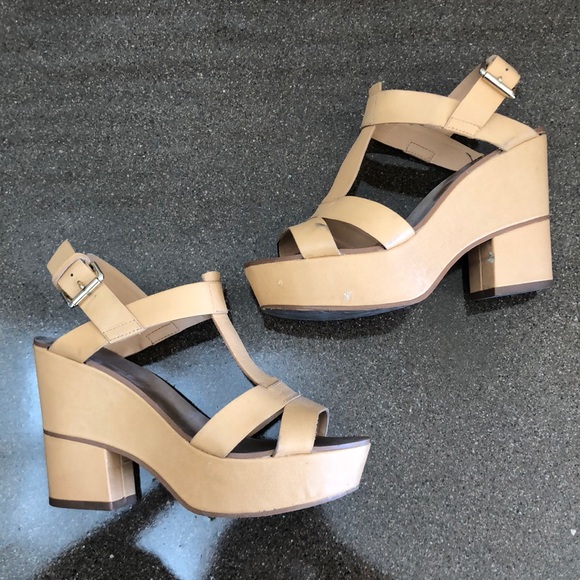 Zara peach nude platform sandals leather - Picture 2 of 5